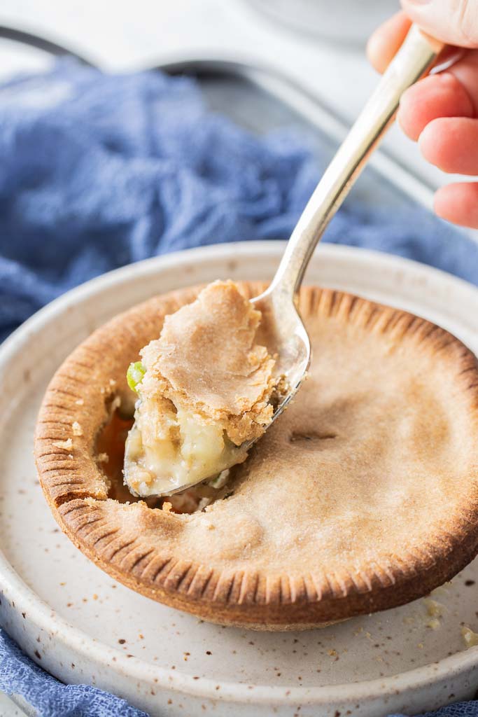 Spoonful of cooked pot pie